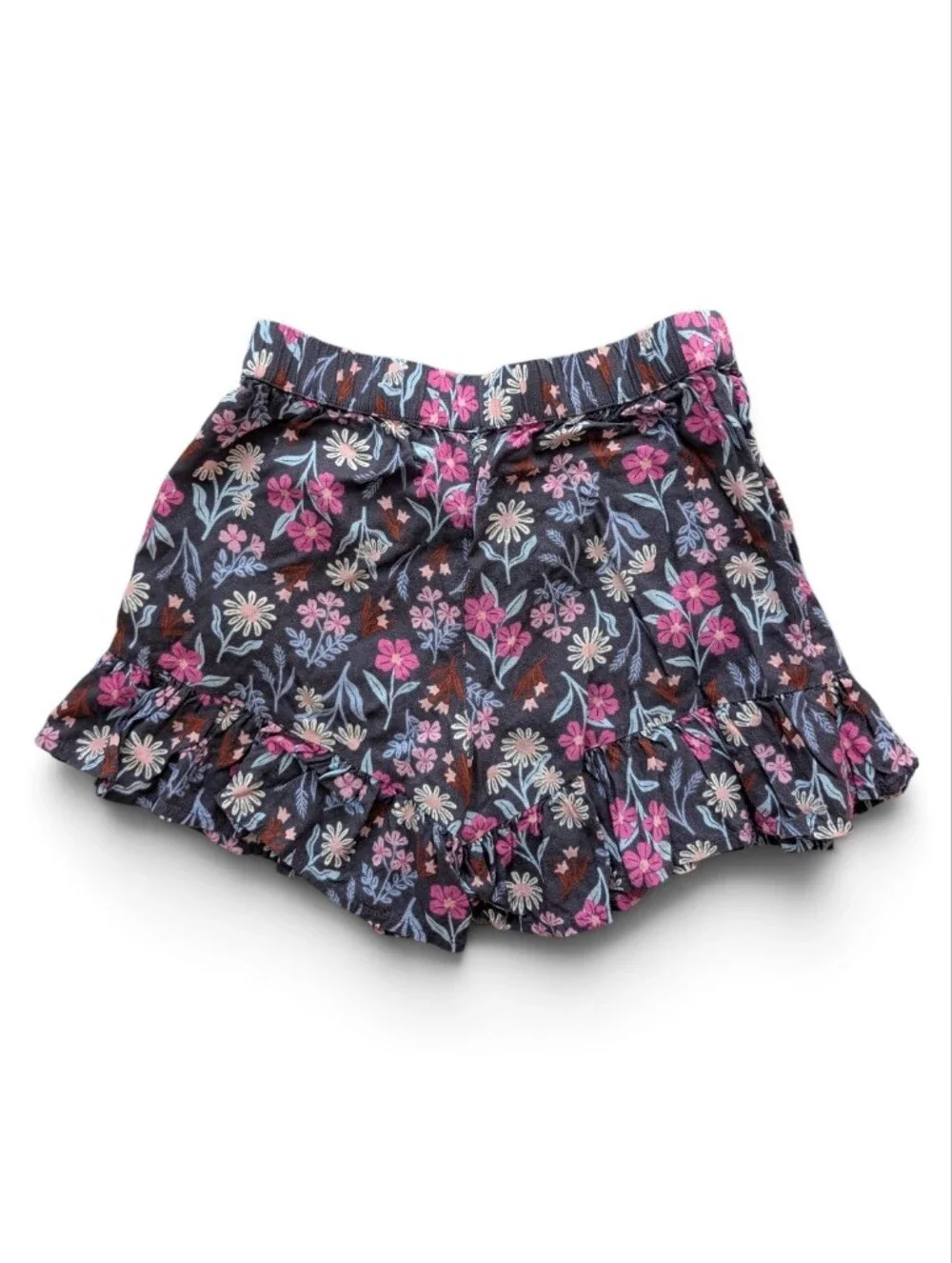 jumping beans Girls Floral Ruffle Skort Black with Pink & White Flower Size 7